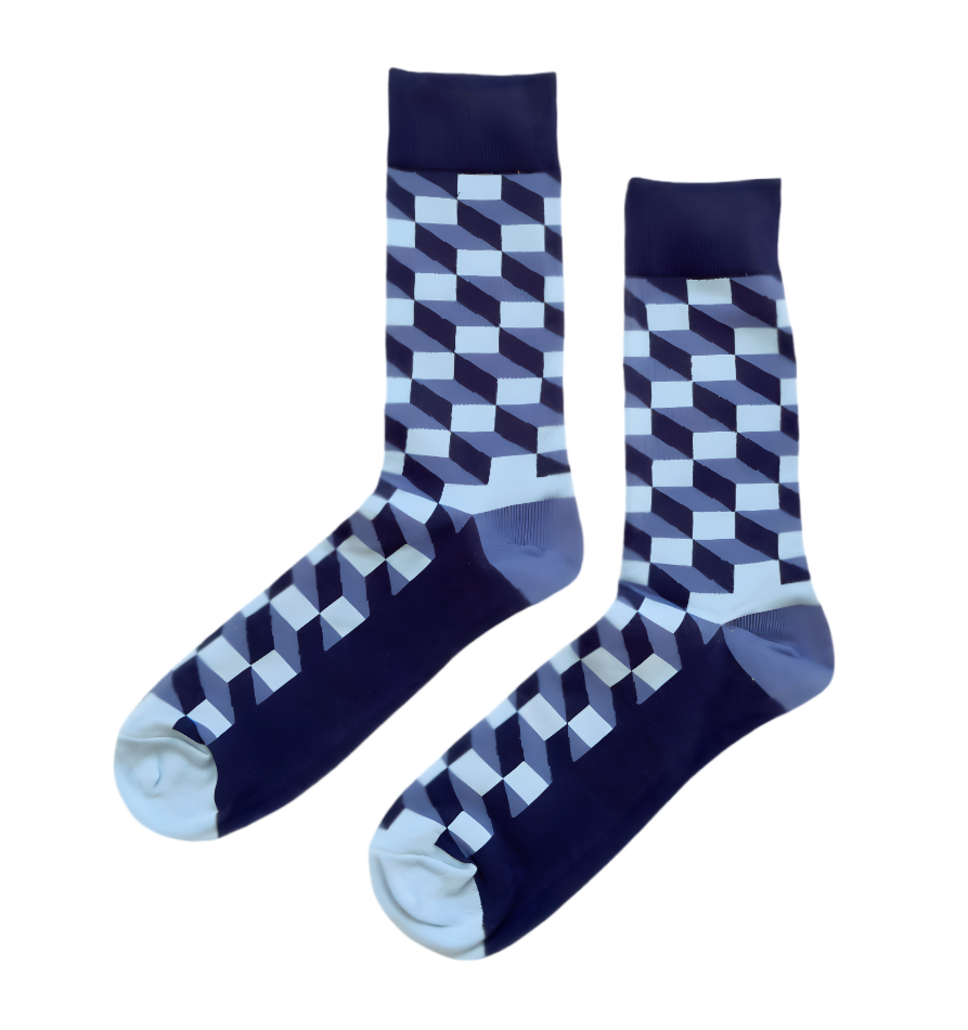 Premium, trendy blue socks with vibrant patterns for unique style.